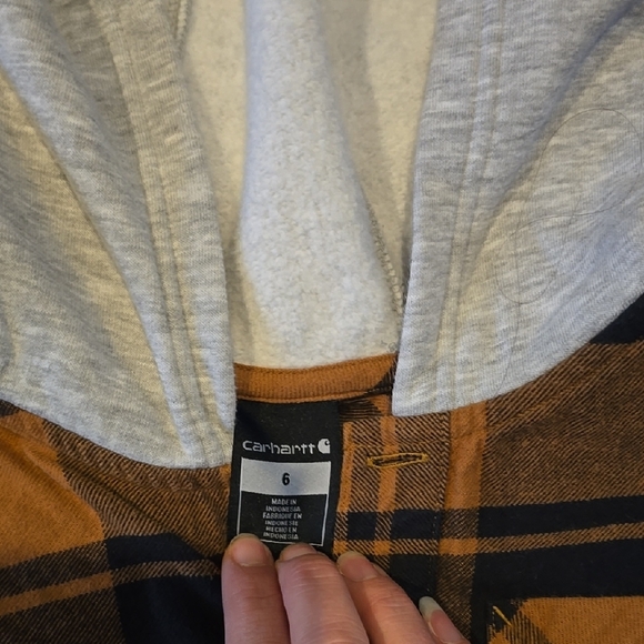 Carhartt Kids' Plaid Flannel Shirt with Hood - Brown and Black - Picture 2 of 3